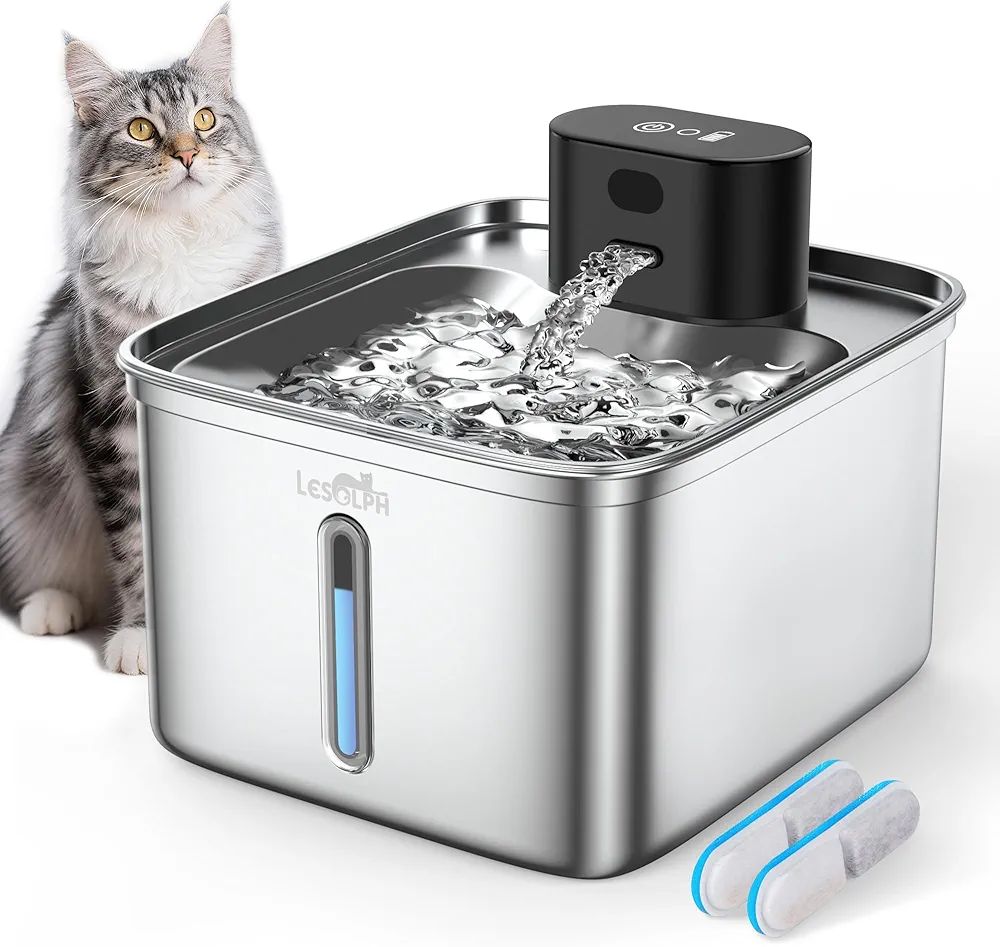 آبخوری❌ اسمارت بیسیم سنسوردار گربه تمام استیل،باطری ۵۰۰۰ ❌۳/۵ لیتری.smart pet water fountain