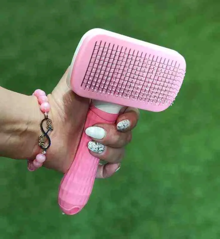 برس دکمه تخلیه دار ژینا مدل دیاموند،برس لاکچری سگ گربه خرگوش